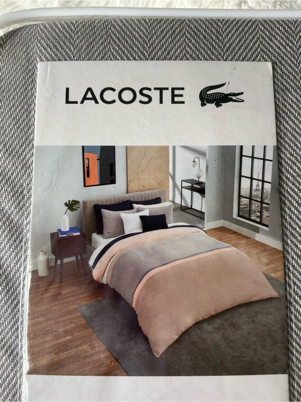 NWT Twin/Twin XL Lacoste Gray Beige & Tan Reversible Duvet Cover